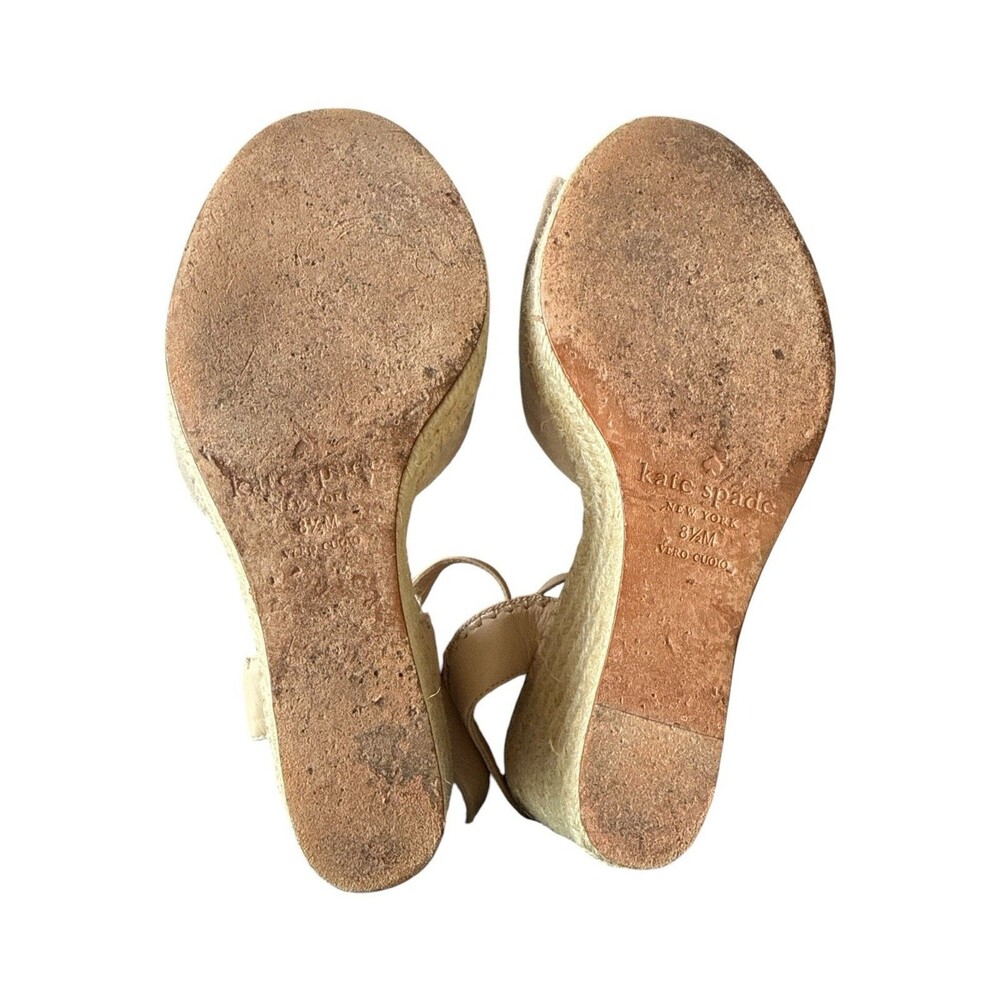 Kate Spade New York Tianna Bow Espadrille Wedge Sandals Biscotti Suede Size 8.5 - Picture 9 of 9